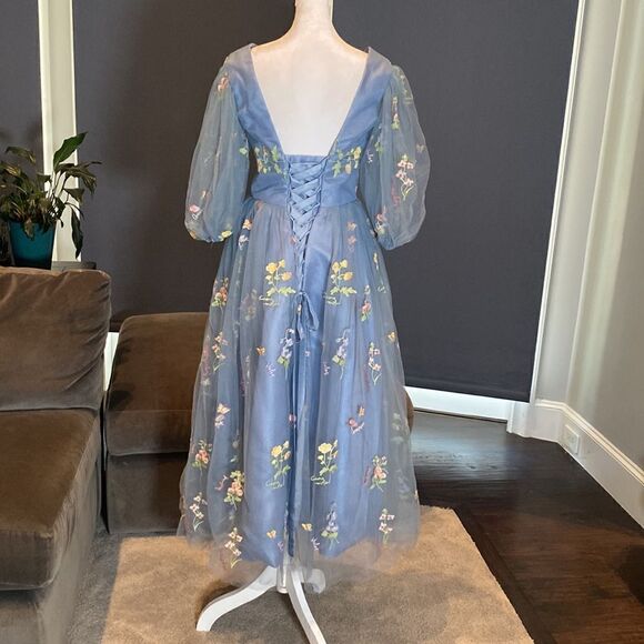 Women’s Blue Prom Party Dress Embroidered Flowers Butterflies Corset Back Size 4 - Picture 5 of 14